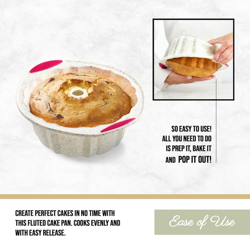 Trudeau 5118558 Structure Fluted Cake Pan Silicone Bakeware, Medium, Confetti White - Image 2